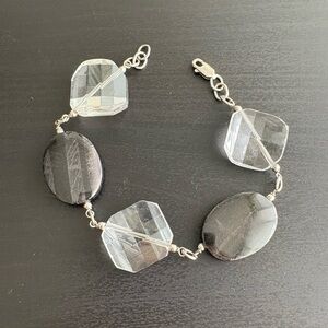 Sterling Silver Black Stone and Clear Glass Bracelet